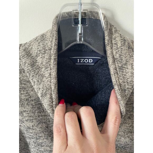 Izod Fleece Preppy Golf Quarter Zip Jacket Tan Navy Blue Size Medium - Picture 5 of 7